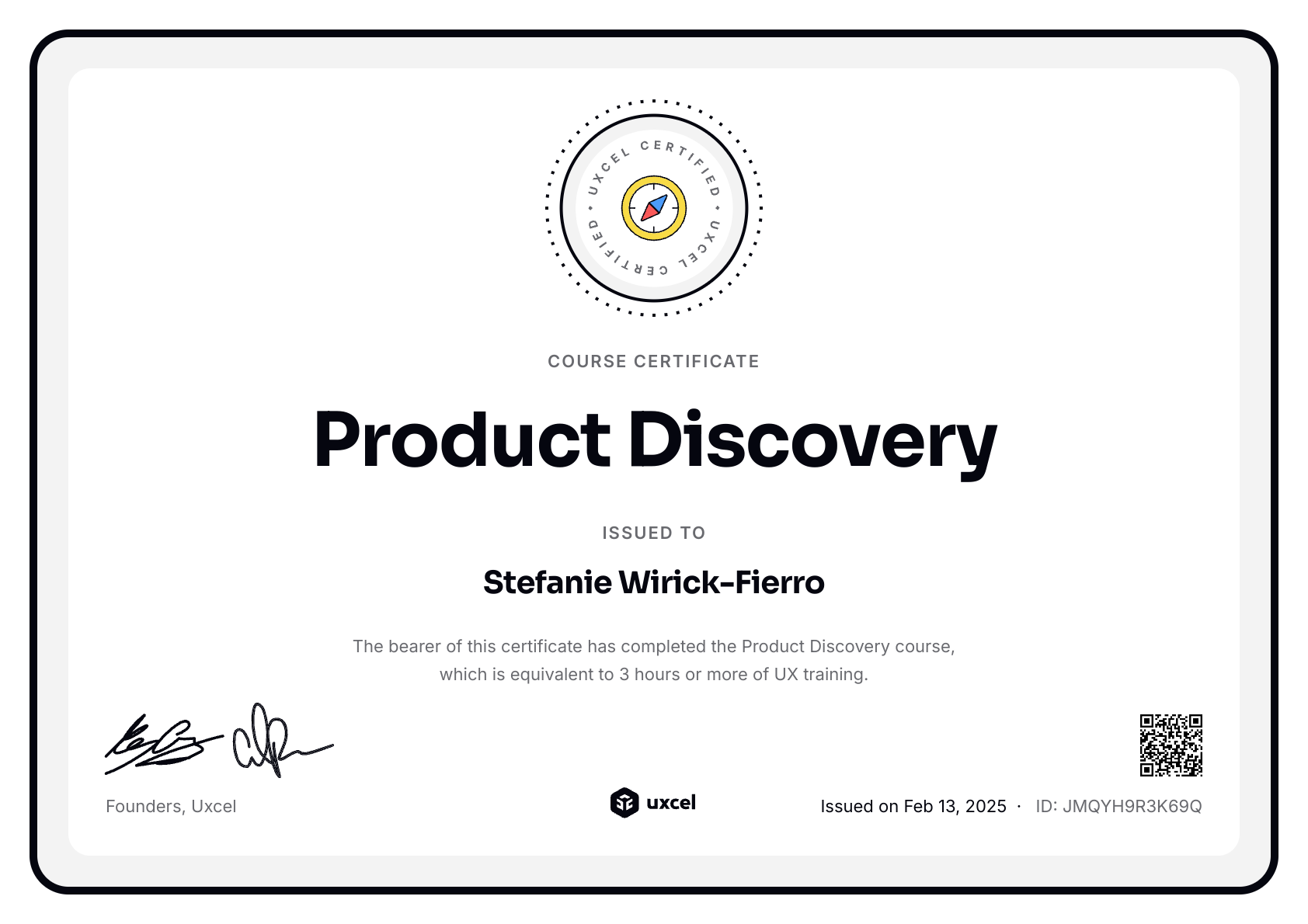 Stefanie Wirick-Fierro's certificate